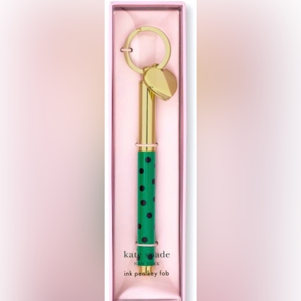 Kate Spade New York Ink Pen Key Fob black Ink Keychain Pen, Autumn Dot NEW